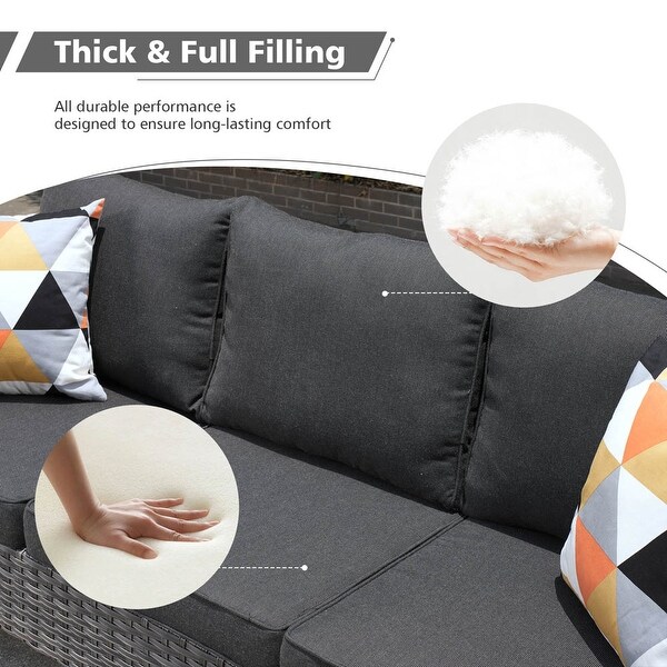 OVIOS 6piece Wicker Sectional Sofa Swivel Rocking Chair Set