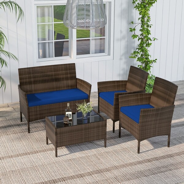 Costway 4 PCS Patio Furniture Set with Washable Cushions and Tempered