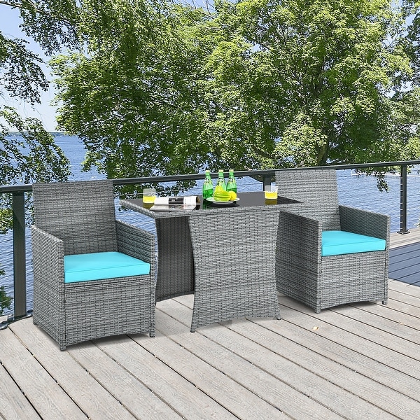 Costway 3PCS Patio Rattan Furniture Set Cushioned Sofa Armrest Garden