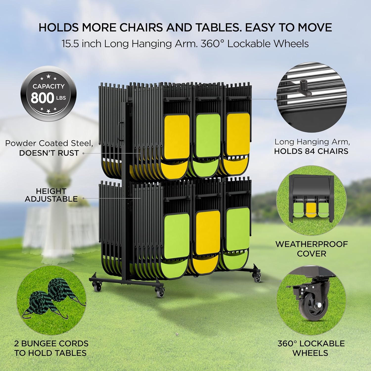 Folding Chair Rack Dolly, Holds 84 Chairs or 12 Tables, 800 LBS