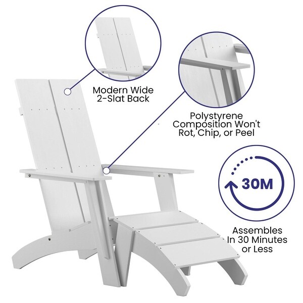 Modern AllWeather Dual Slat Adirondack Style Chair with Footrest