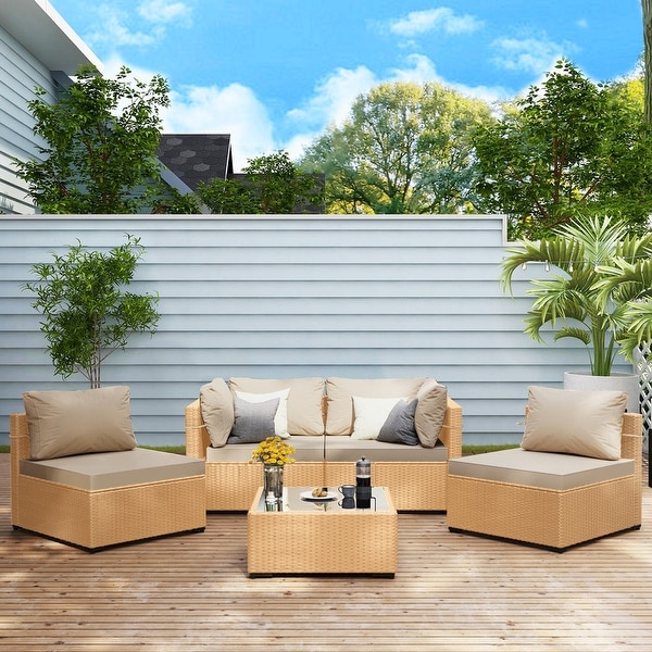 UPHA 5Piece Patio Furniture Wicker Sofa Set with Cushions