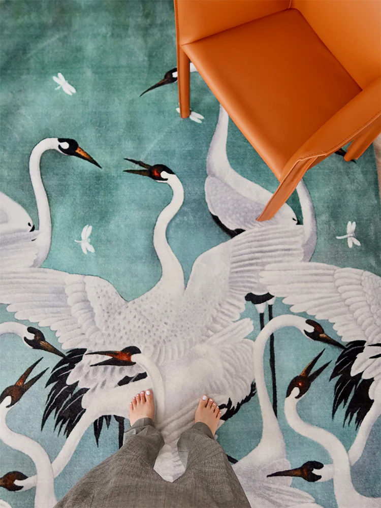 CP015 - Collection Grade! Moss Green Gradient Crane Handmade Carpet Living Room Dining Room Bedroom Cloakroom Art Carpet