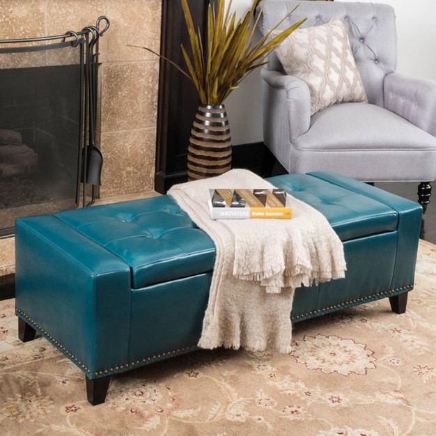 Chelsea Storage Ottoman With Studs Teal Christopher Knight Home