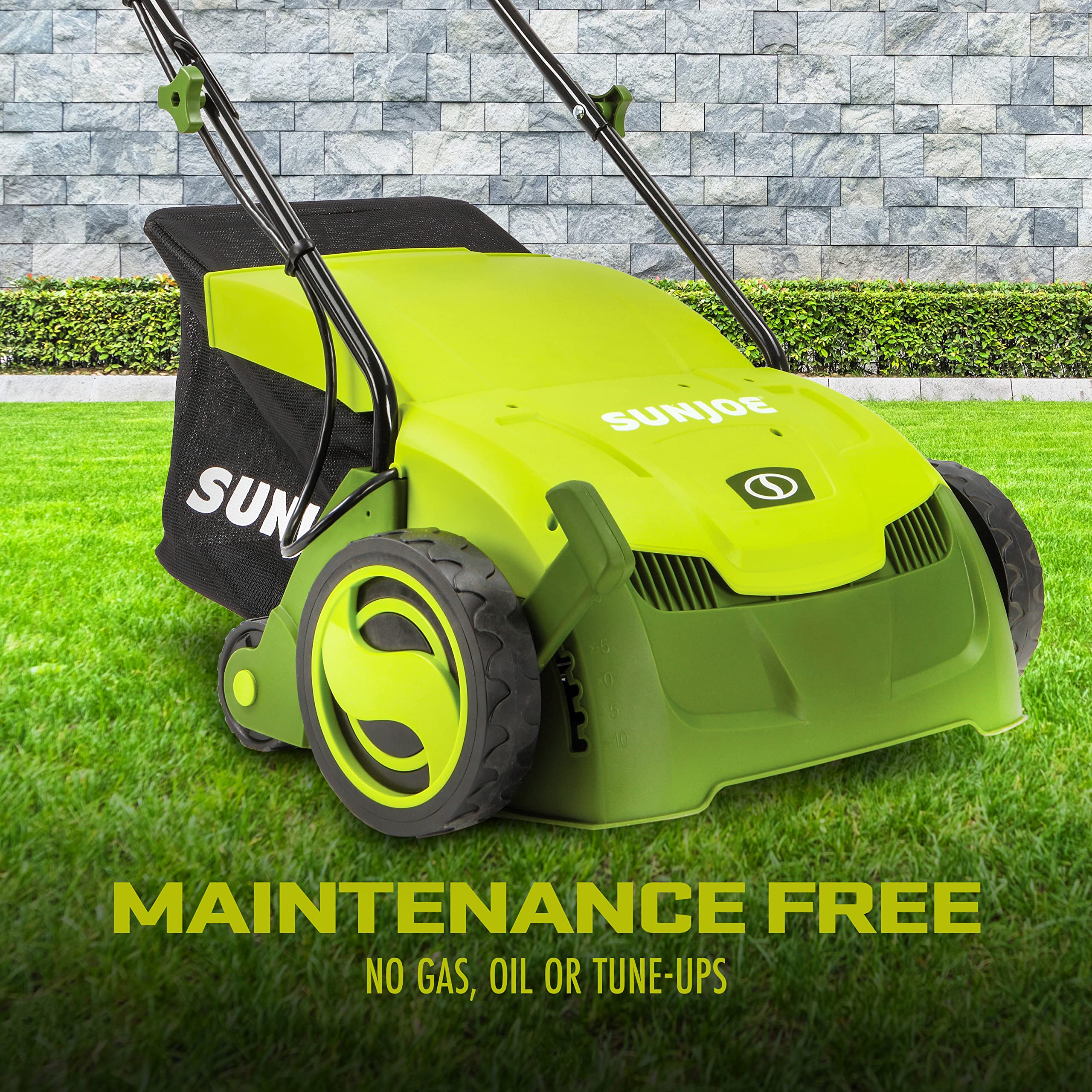 Sun Joe AJ801E 12-Amp, Electric Dethatcher and Scarifier w/Removeable 8-Gallon Collection Bag, 5-Position Height Adjustment, Airboost Technology Increases Lawn Health, 13 inch, Green