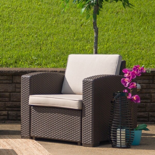 Faux Rattan Chair with AllWeather Cushion