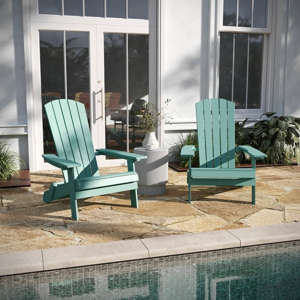 Set of 2 AllWeather Modern Wide Slat Back Poly Resin Adirondack Chairs