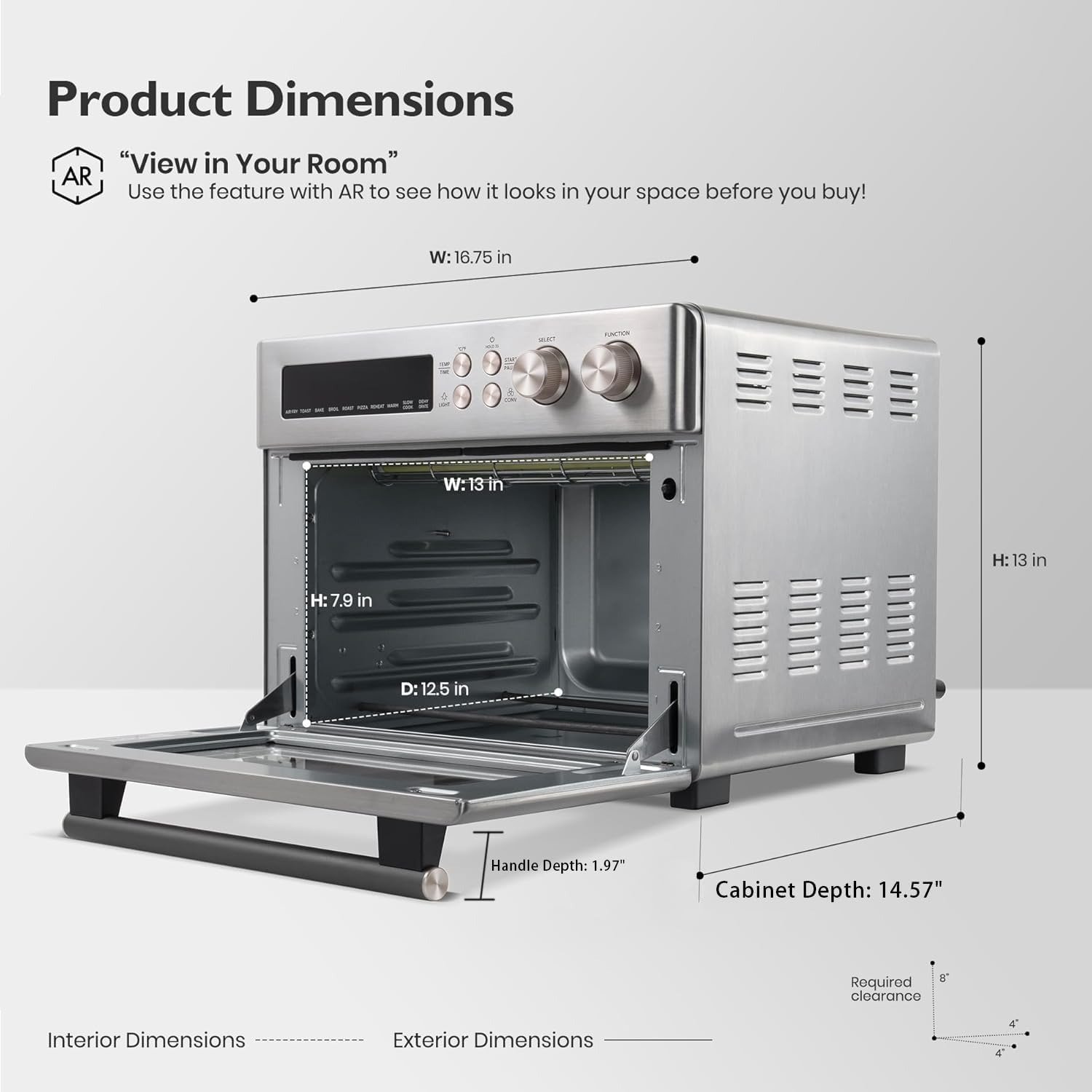26.3QT 10-in-1 Air Fryer Toaster Oven, Infrared Heating + True Convection, Extra Large Countertop Convection Oven, Brushed Stainless Steel