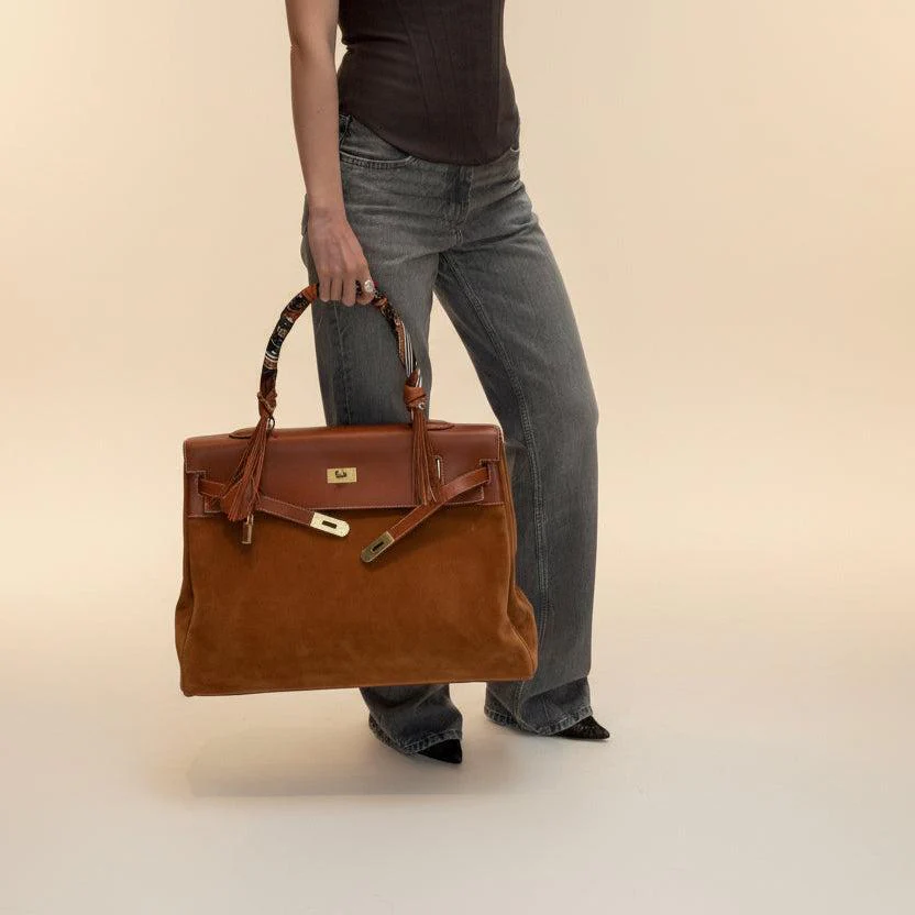 Hermès Kelly Relax 50 Gold Barenia/Grizzly Gold Hardware
