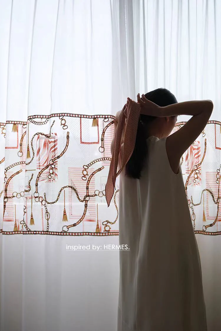 FS007 - Herm@s Artistic Embroidery Soft Light Sheer Curtains Translucent Living Room Bedroom Floor-to-Ceiling Curtains
