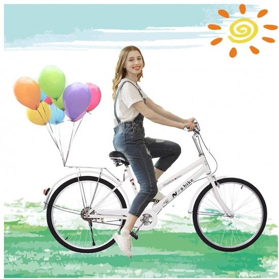 Women Bike Beach Cruiser Bike 24 Inch Retro Bicycle Classic Bicycle Commuter Bicycle with Ring Bell and Comfortable Seats & Back Seats Fits 4’8”-5’10” [US in Stock]