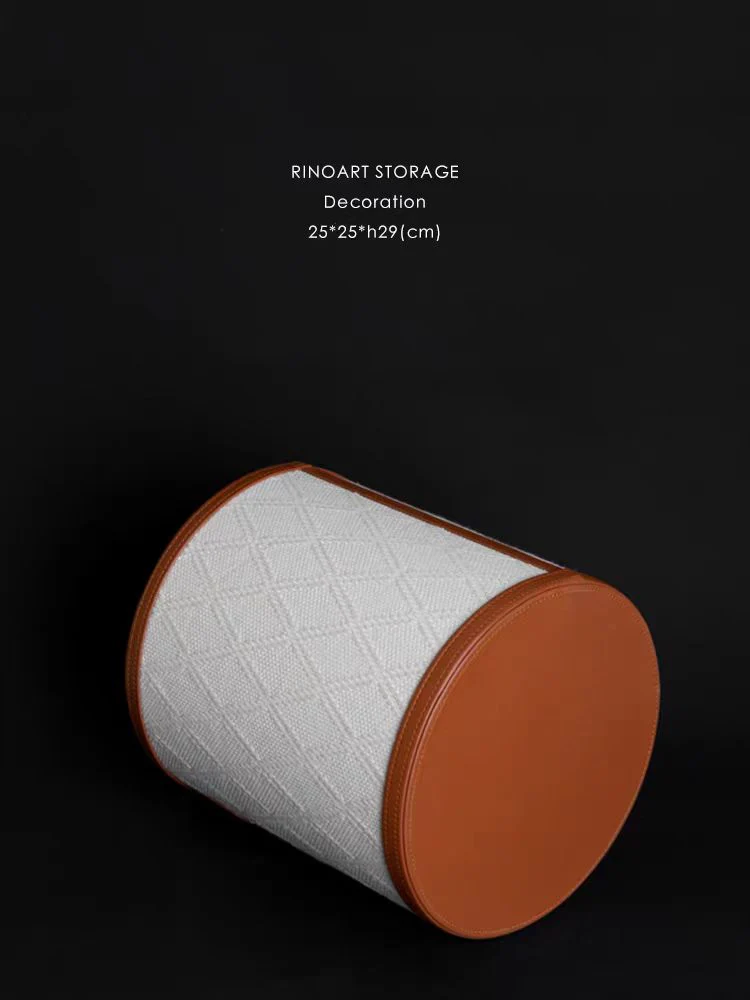 DC309 - Home Loro Piana antique white pearl embossed leather outer stitched leather storage basket bedroom dirty clothes basket