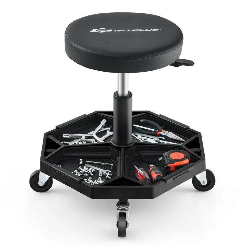 Rolling Mechanic Stool with Height-Adjustable Seat (16″–22″) and Detachable Magnetic Tool Tray
