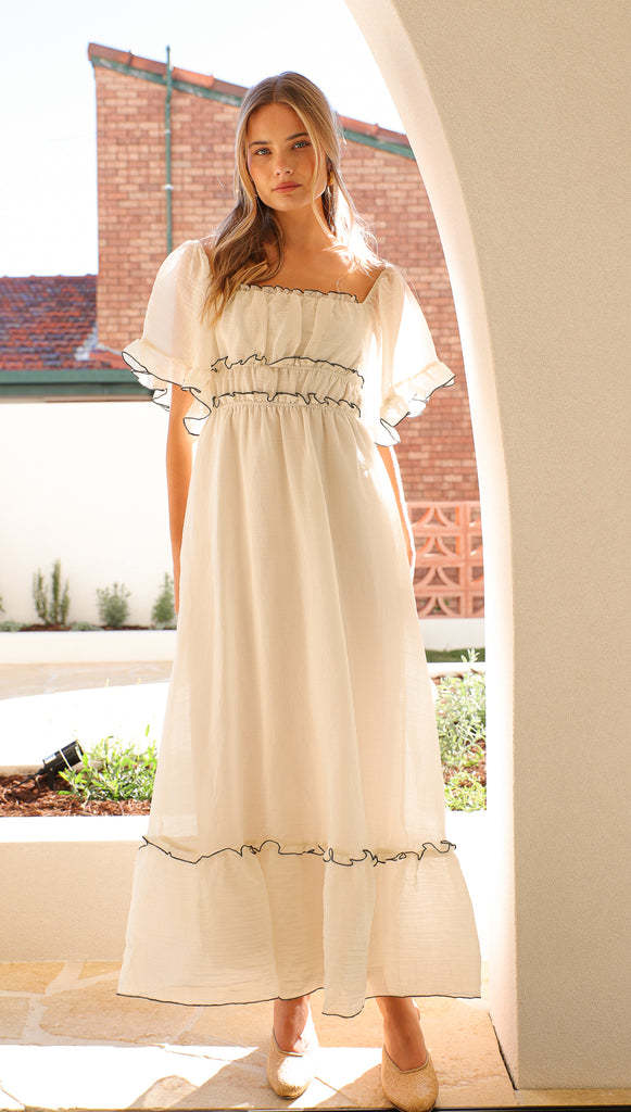 Sheer Puff Sleeve Midi DressClistos