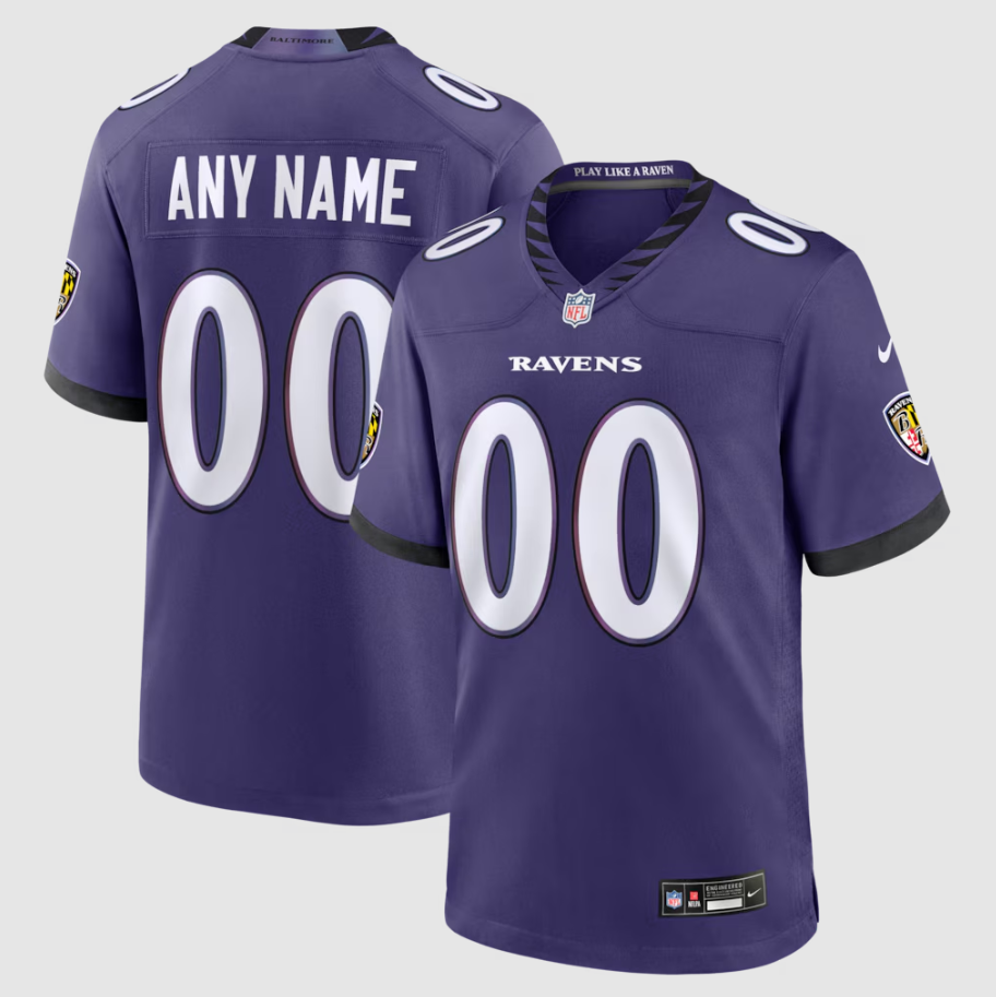 Men's Baltimore Ravens Purple Custom Player Game Jersey