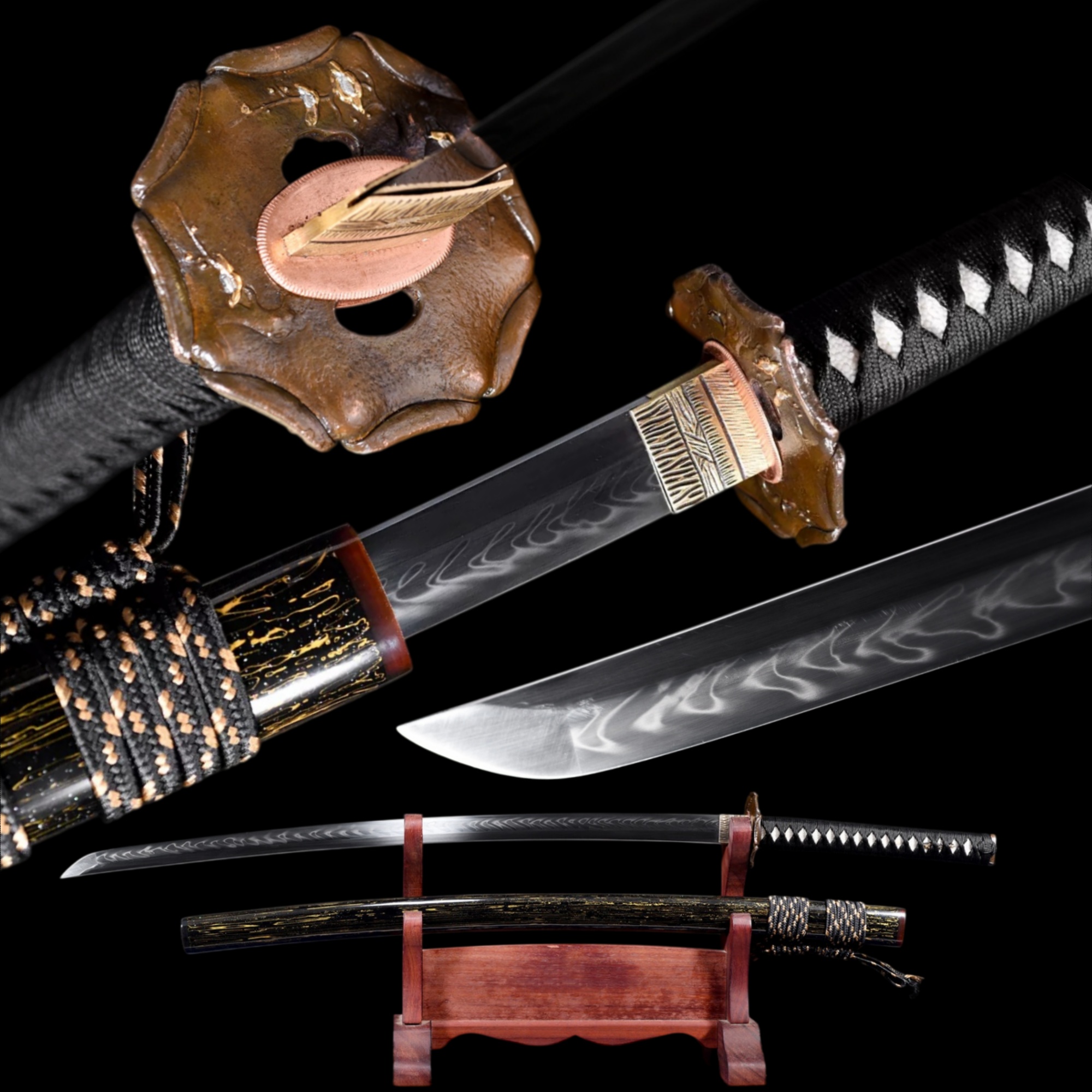 Kansuzume Handmade Japanese Katana,T10 Clay‑Tempered Full Tang Samurai Sword