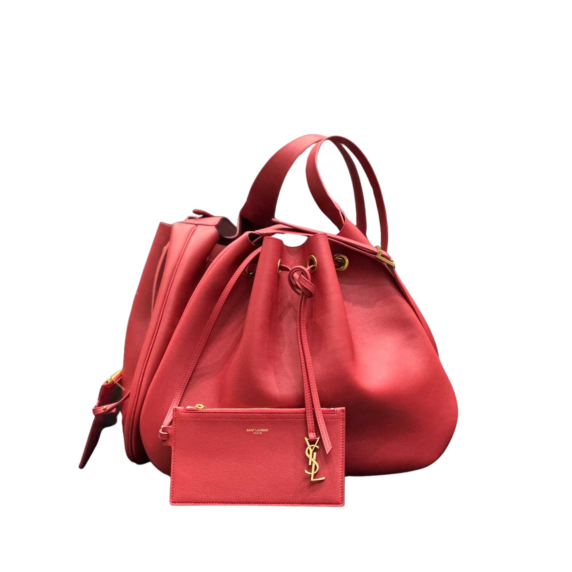 Saint Laurent Paris Vii Large Flat Hobo Bag In Smooth Leather Bag Red 44cm/ 17.3 in
