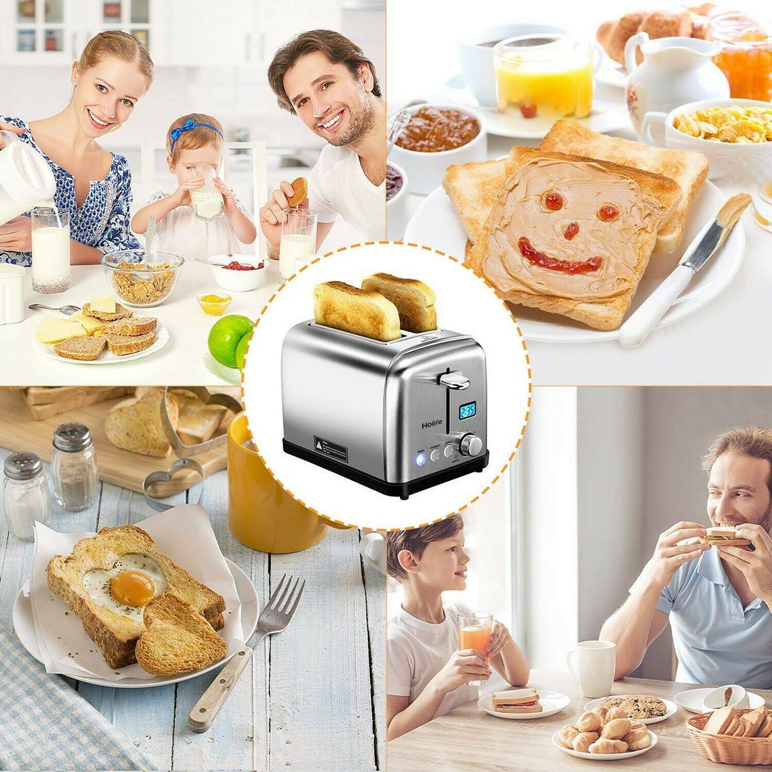 Holife 2 Slice Toaster Stainless Steel [LCD Timer Display] Bagel Toaster ( 6