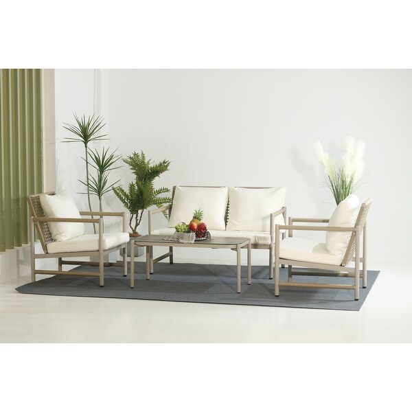 4Piece Outdoor Patio Furniture Set with ExtraThick Cushions,PE Rattan Wicker Sofa Set with Tempered Glass Tabletop