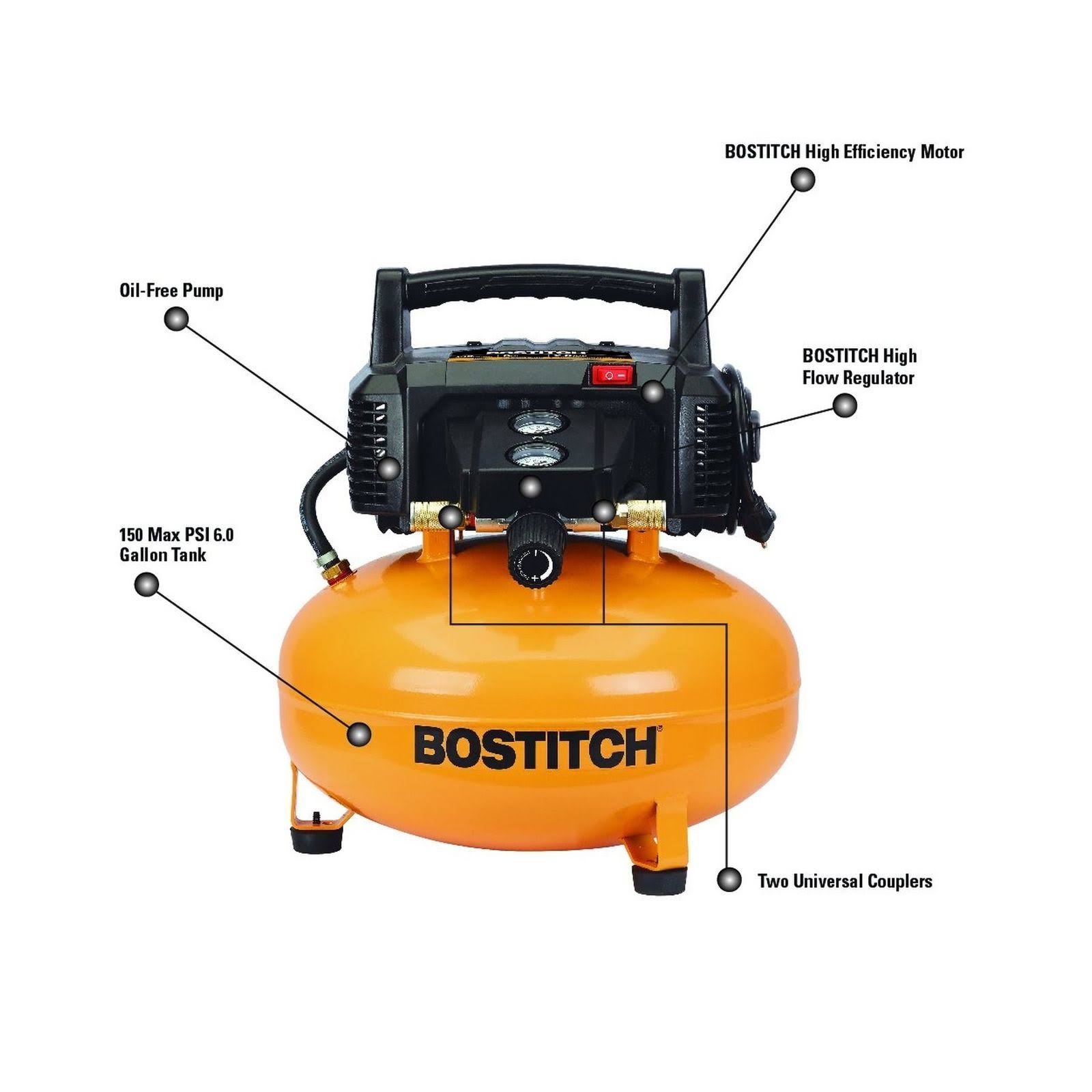 Bostitch Btfp02012-wpk 6-Gallon 150 PSI Oil-Free Compressor Kit Air C