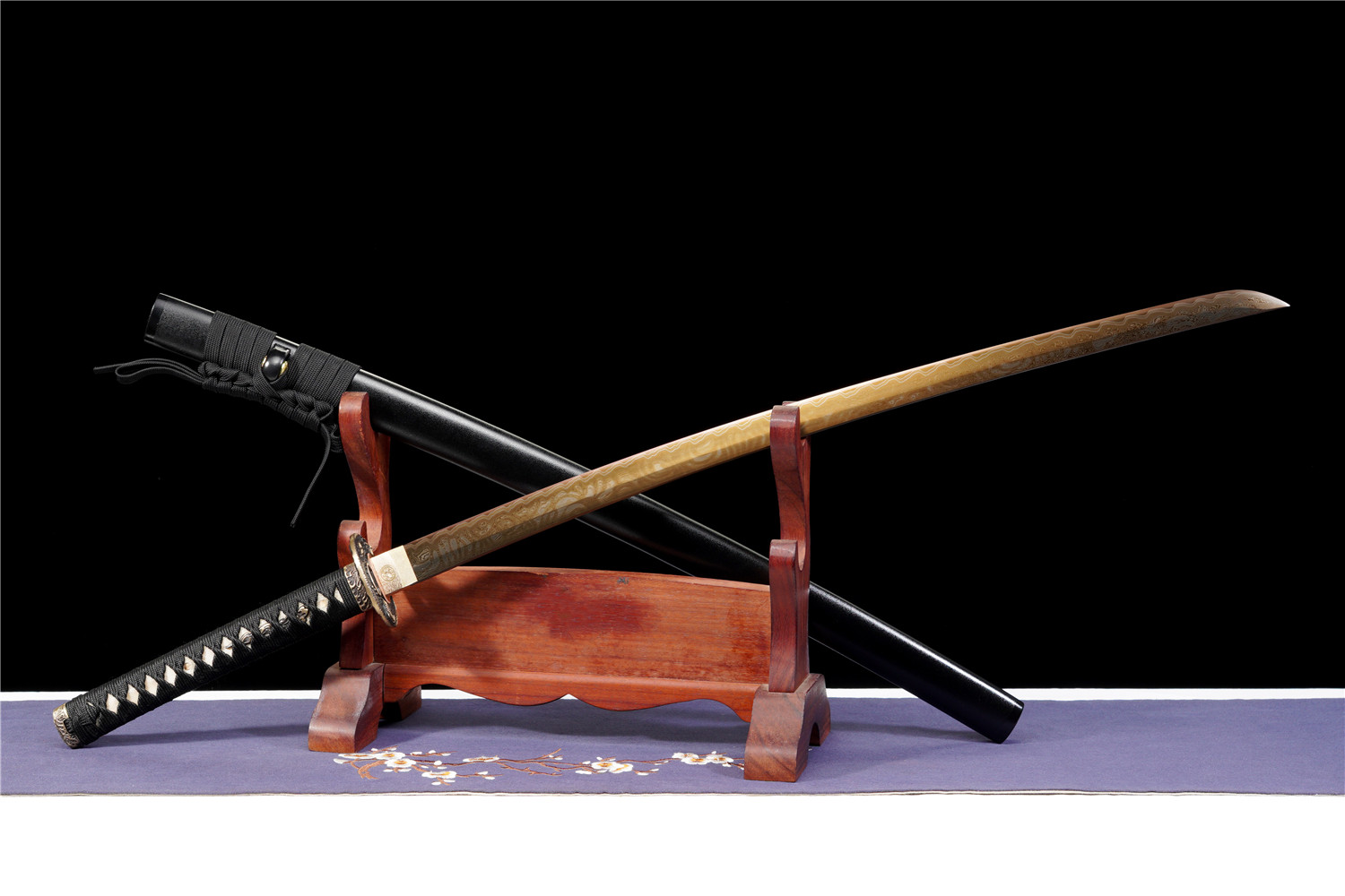 Handmade Katana Damascus Sanmai Gold Blade Dragon Tsuba Full Tang