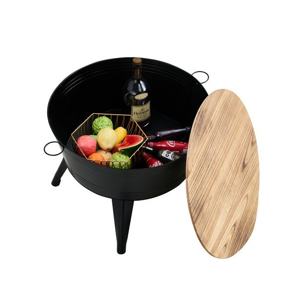 Farmhouse Rustic Distressed Metal Accent Cocktail Table,wood topBLK,1PC