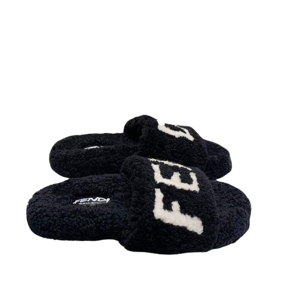 Fendi Shearling Slides Black