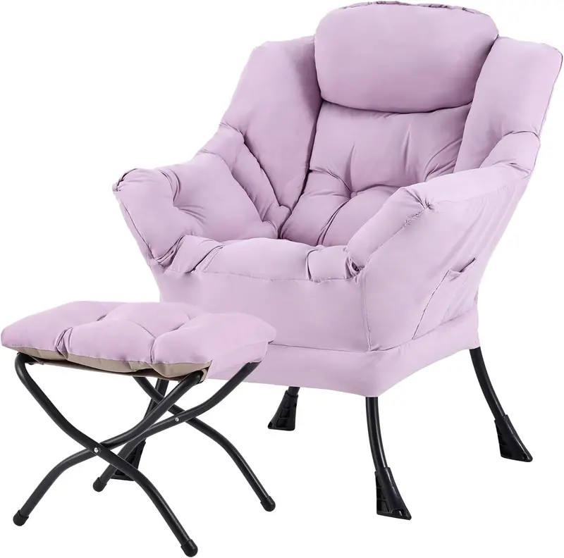 Tiita Modern Lazy Lounge Chair with Matching Ottoman – Large Leisure Armchair Set