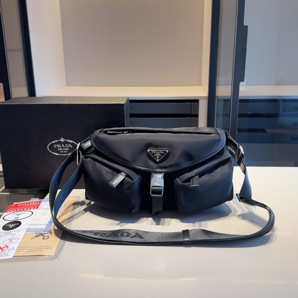 Prada Re Nylon And Leather Shoulder Bag Black 28Cm
