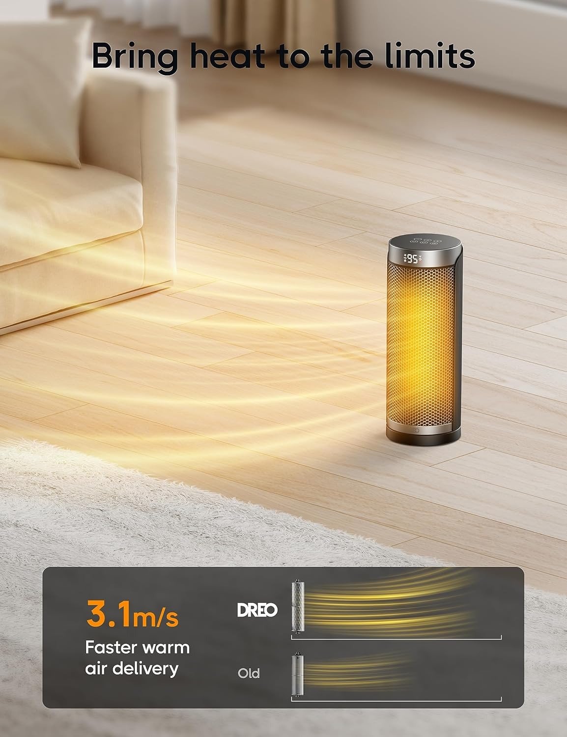 1500W Bathroom Safe Space Heater, 70° Oscillating PTC Tower Heater with ALCI Safety Plug for Indoor Home Bedroom