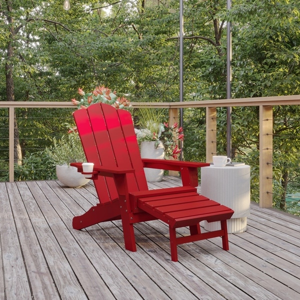 Commercial AllWeather Adirondack Chair with Pullout Ottoman and Cupholder