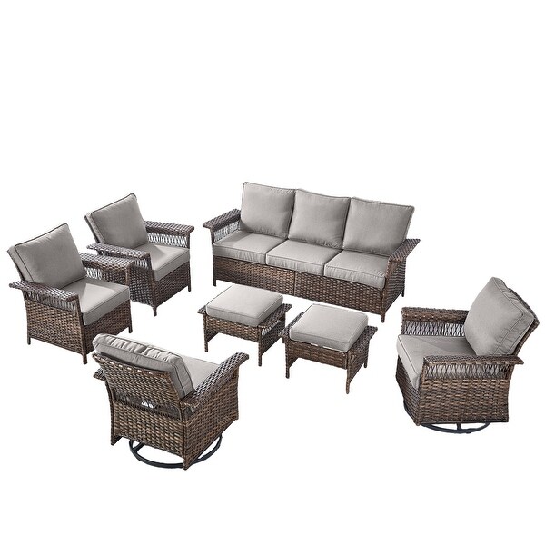 7PCS 3Seat Sofa,2 Swivel Chairs,2 Armchairs,2 Ottomans