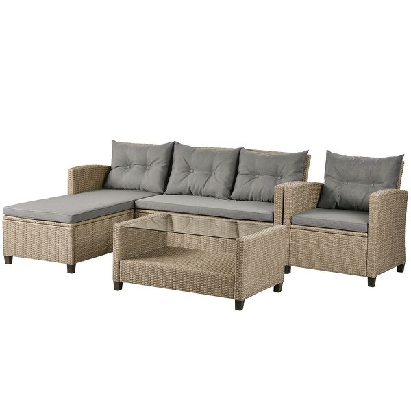 4Piece Classic Conversation Set,Wicker Rattan Patio Sofa with Cushions