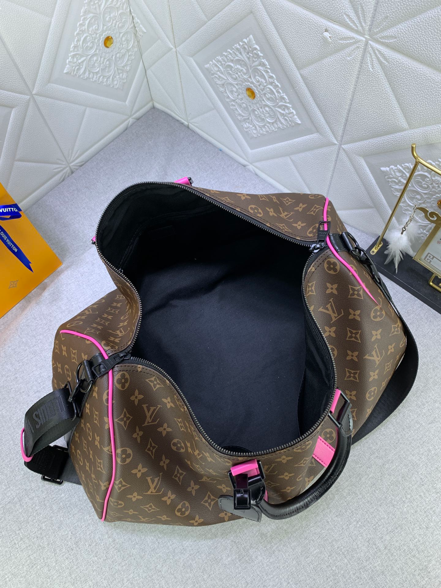 Louis Vuitton Keepall Bandoulire 50 Brown And Pink Macassar Canvas M45866