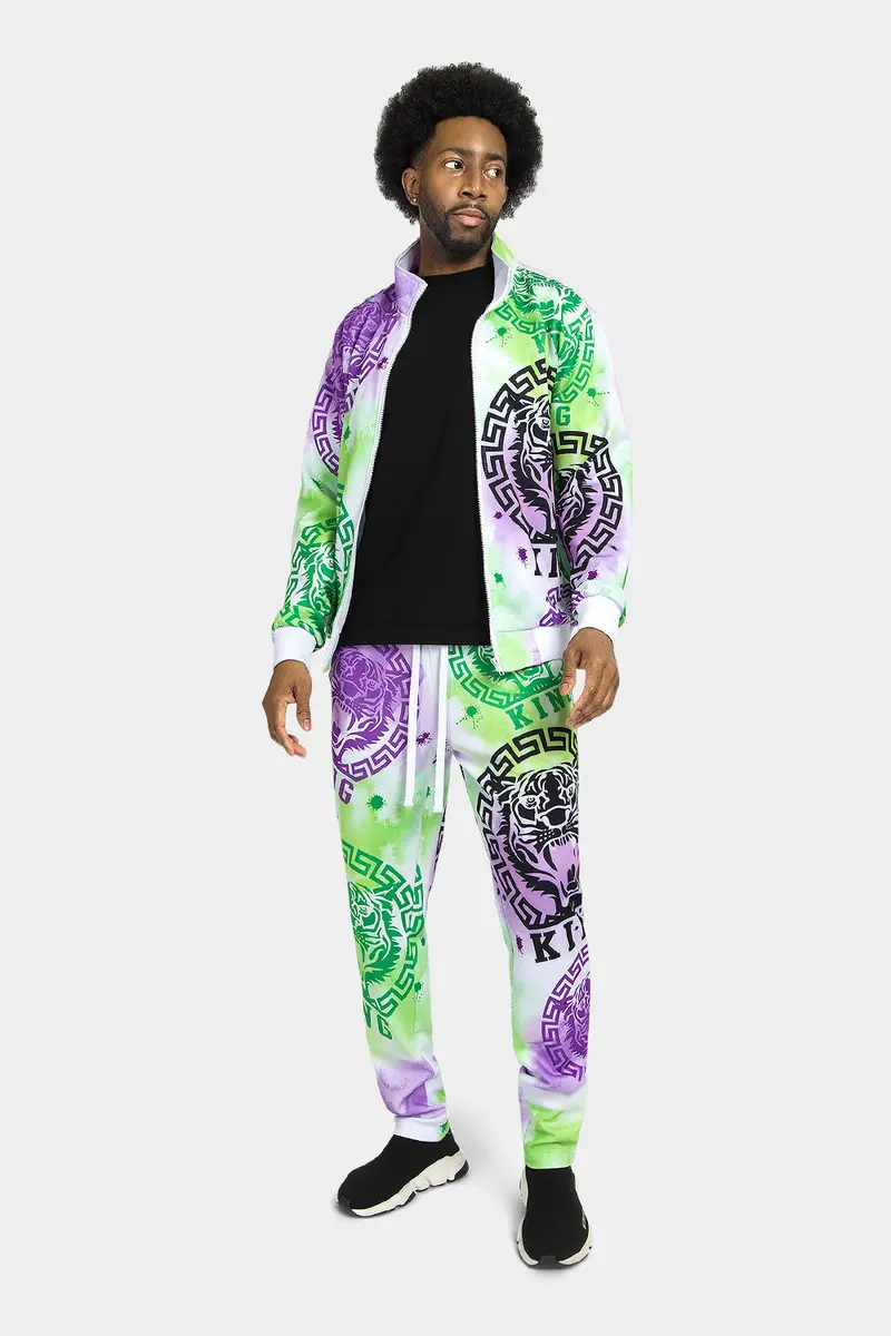 Tie-Dye Tiger King Tracksuit – Psychedelic Fusion of Wildlife Graphics & Swirling Dye Patterns