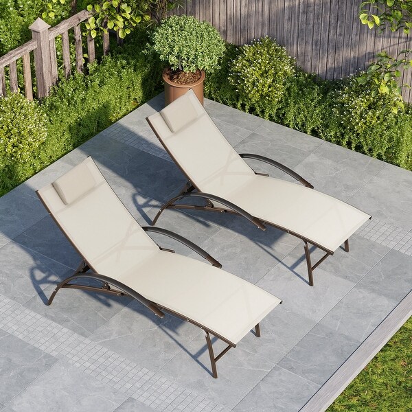 Outdoor Adjustable Reclining Chaise Lounge Chairs (Set of 2) with Arms and Headrest,Aluminum or Steel Frame Options