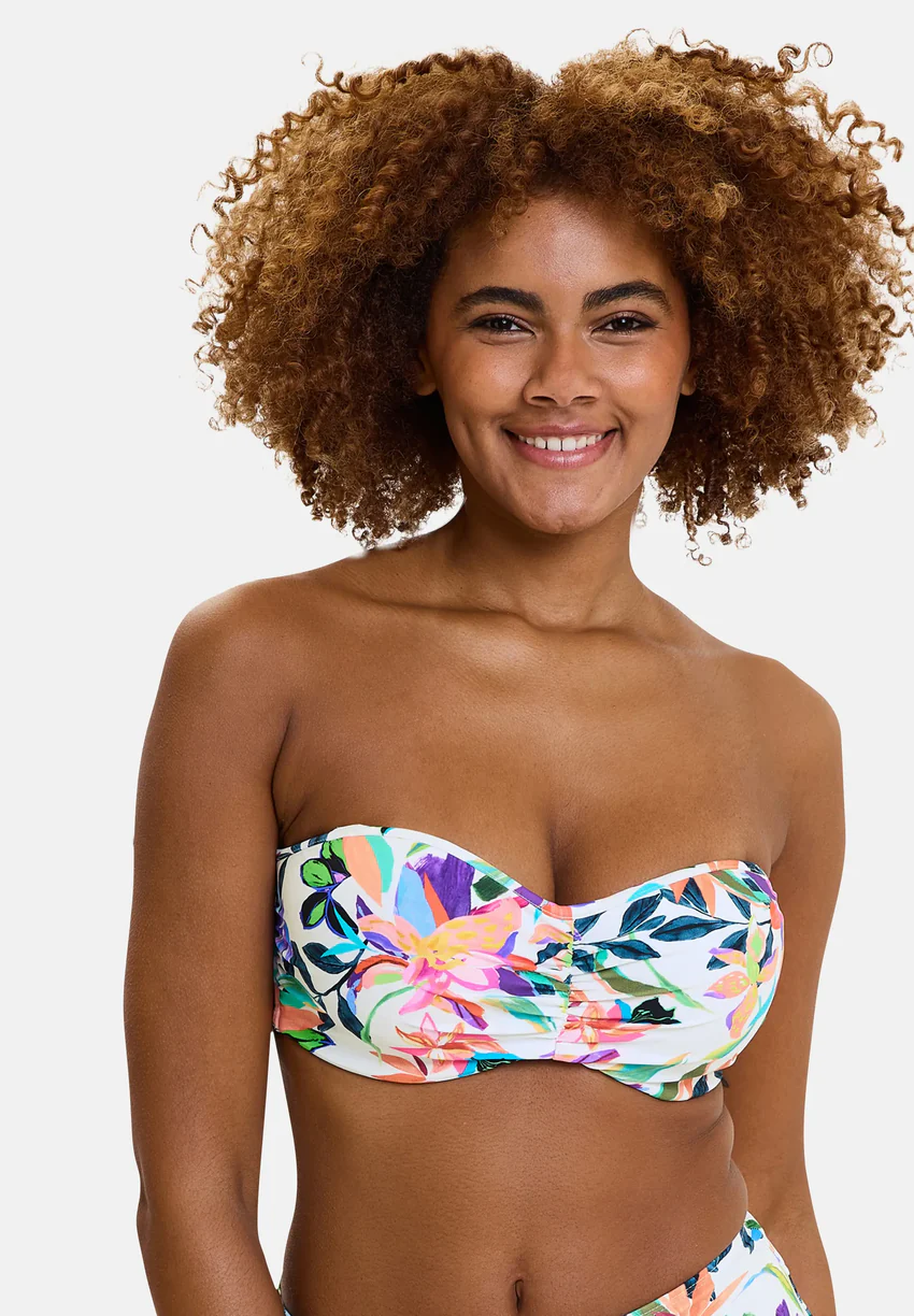 Haut de maillot de bain bandeau avec armatures Barbade Paradis Tropical Blanc