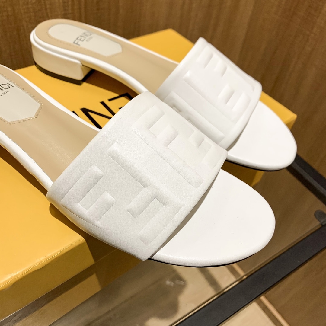 Fendi Silk Cowhide Slippers White