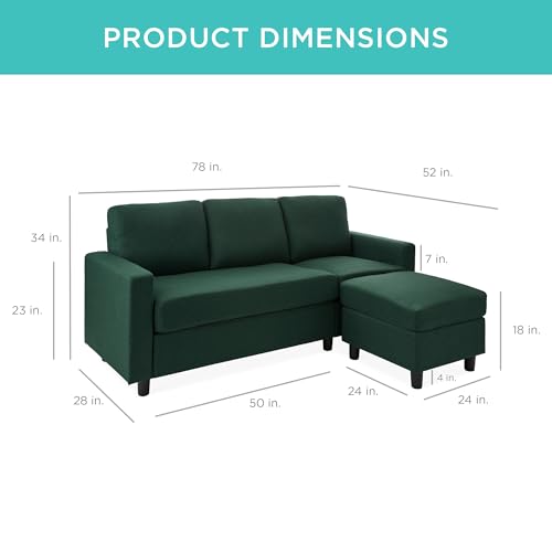 Best Choice Products Upholstered Sectional Sofa for Home, Apartment, Dorm, Bonus Room, Compact Spaces w/Chaise Lounge, 3-Seat, L-Shape Design, Reversible Ottoman Bench, 680lb Capacity - Beige