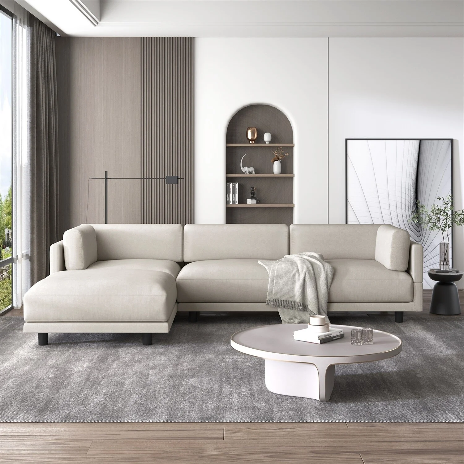 MERAX  Upholstery Convertible Sectional Sofa with Reversible Chaise Beige
