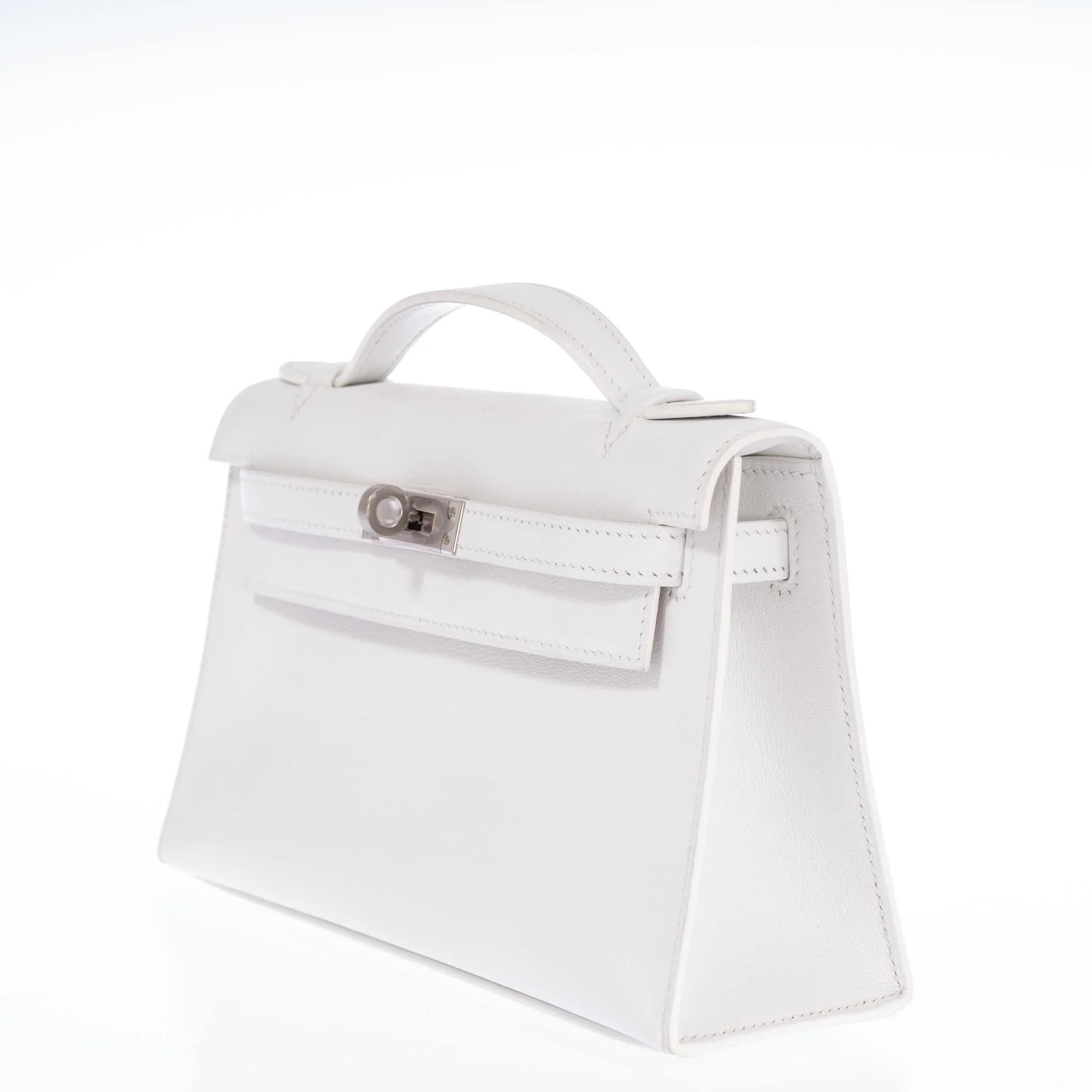 Hermès Kelly Pochette White Swift Palladium Hardware