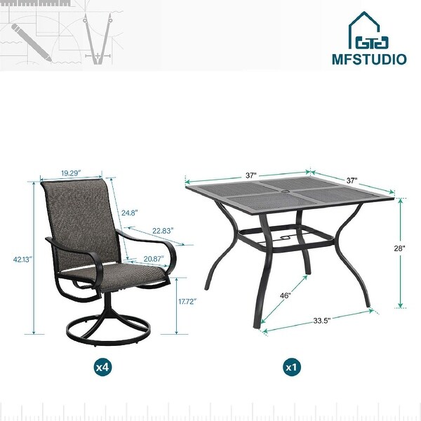 MAISON ARTS 5 Pieces Patio Dining Set,4 Sling Dining Swivel Chairs and 37