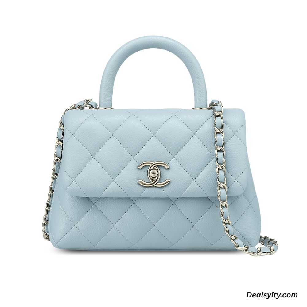 Chanel Coco Classic Flap Bag 24cm/9.4in Caviar Leather Silver Hardware – Light Blue