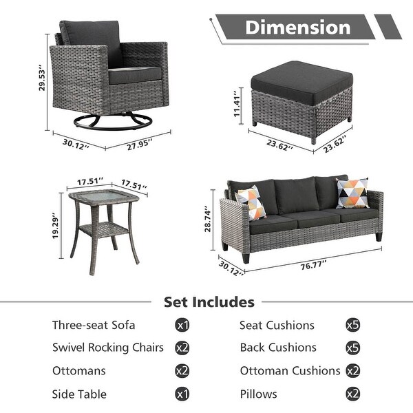 OVIOS 6piece Wicker Sectional Sofa Swivel Rocking Chair Set