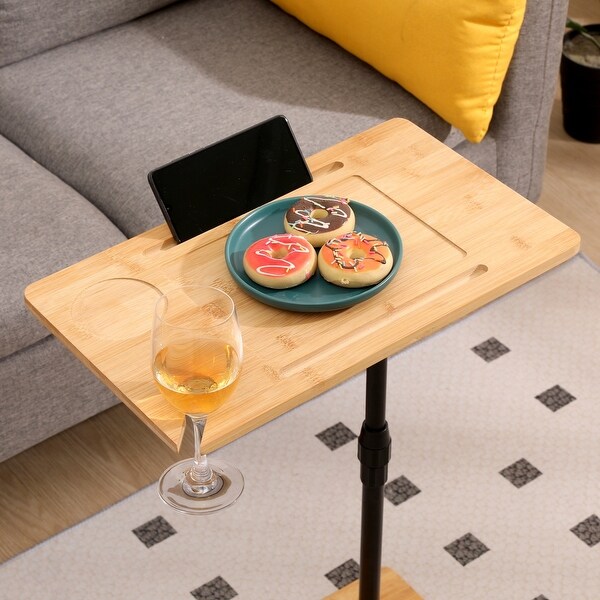 Rectangle Bamboo Metal Adjustable Height Multifunctional Sofa Side Table