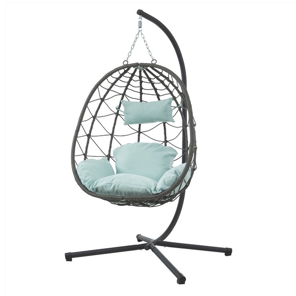Patio Wicker Hanging Egg Chair Hanging Basket Chair Swing Chair with Stand