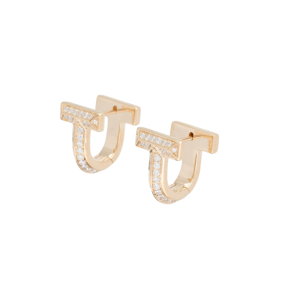 Tiffany & Co. Tiffany T One Half Pave Diamond Huggie Earrings 18K Rose Gold 73586097