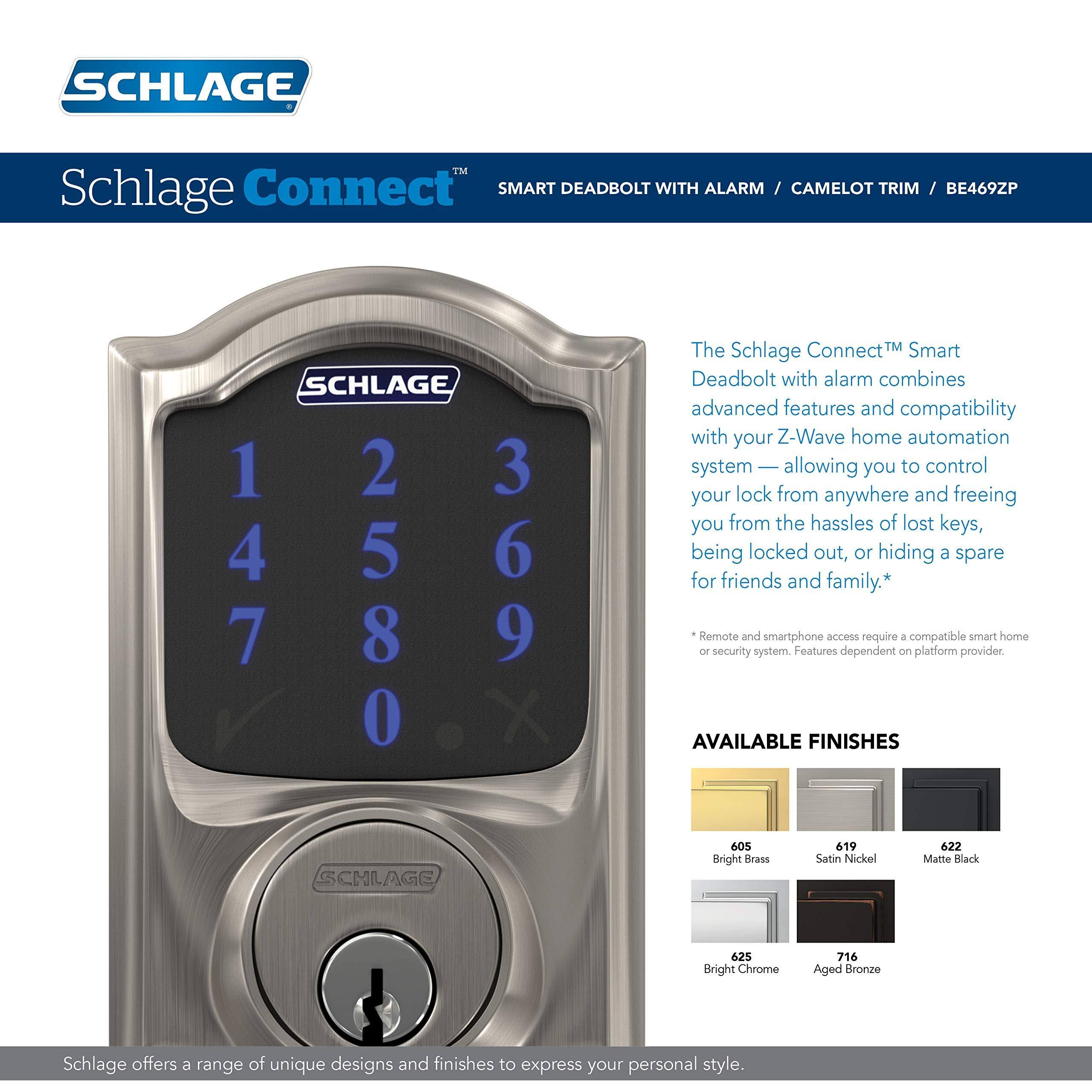 Schlage BE469NX-CAM Connect Camelot Touchscreen Electronic Deadbolt, Bronze