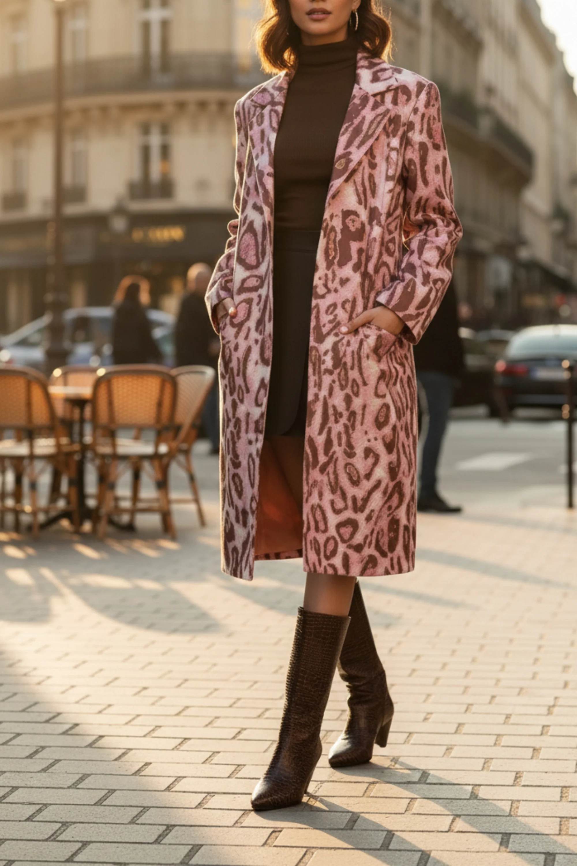 Pink Leopard Suede Trench Coat