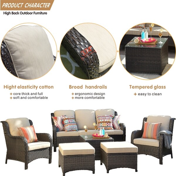 OVIOS 6piece Conversation Wicker Sectional Set with Table